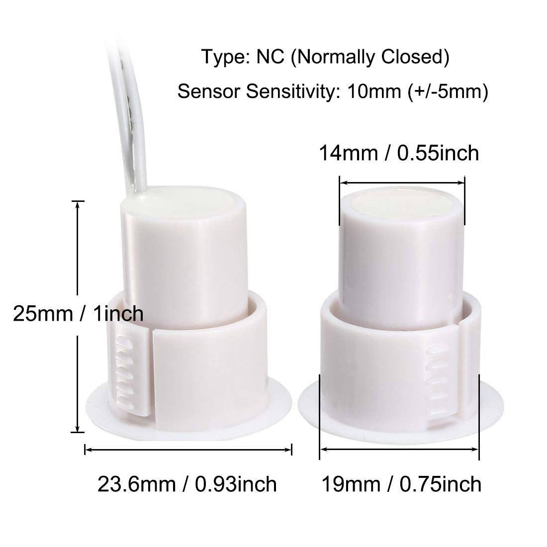 Magnetic Reed Switch RC-36 NC Recessed Wired Window Door Contact Sensor for Home Security and Burglar Alarm Systems 10 Pcs (Pack of 5)