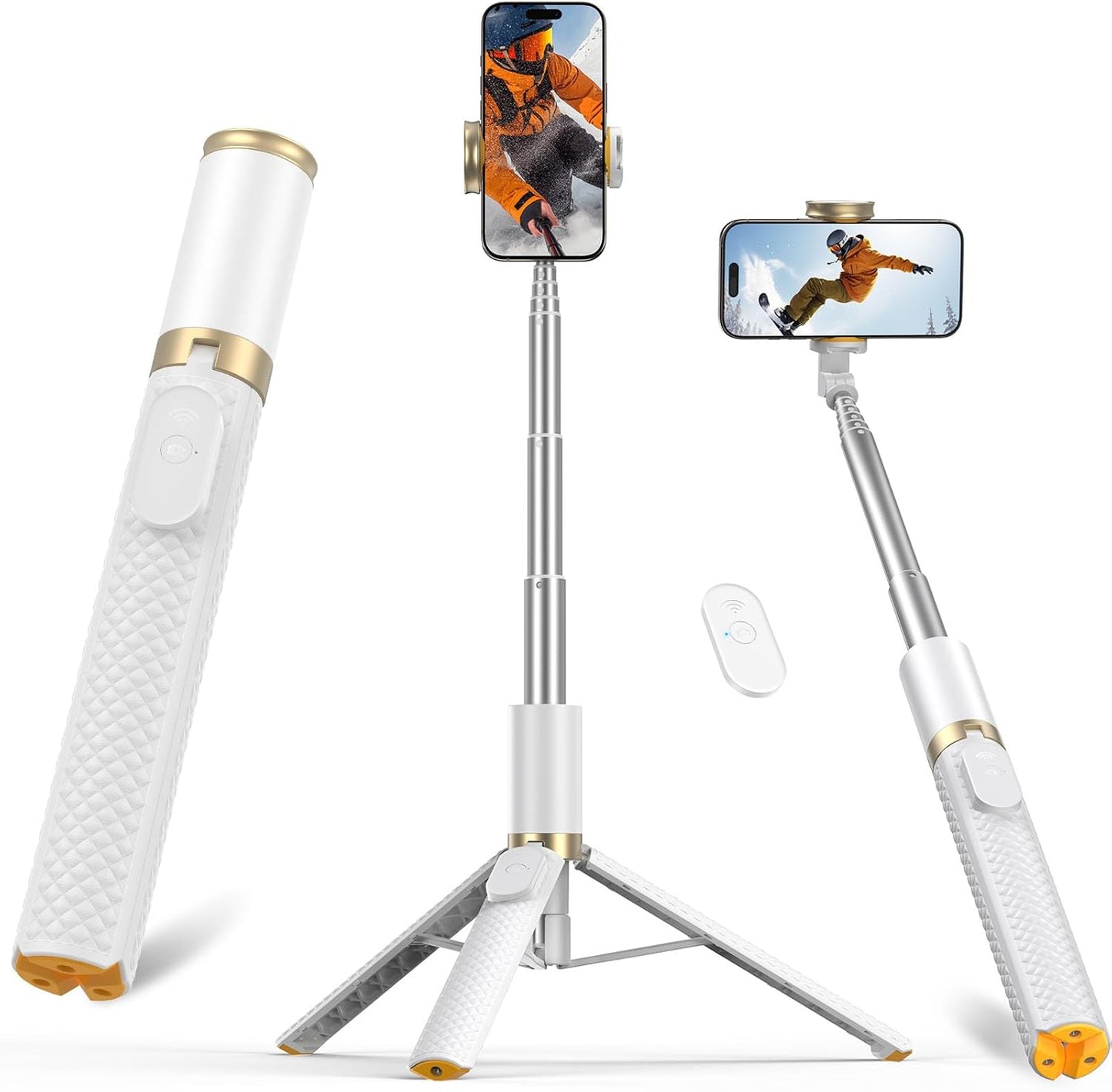 62" Phone Tripod & Selfie Stick, Tripod for iPhone with Remote, All-in-1 Cell Phone Stand, Portable, Lightweight Extendable for Selfies Video Recording Vlog, Compatible with iPhone Android - White