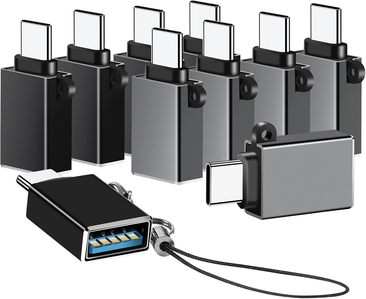 USB C to USB Adapter 10 Pack,USB C to USB A Adapter,Type C to USB Converter,USBC Adapters for MacBook,iMac,iPad,Samsung Galaxy S20+,Black and Grey