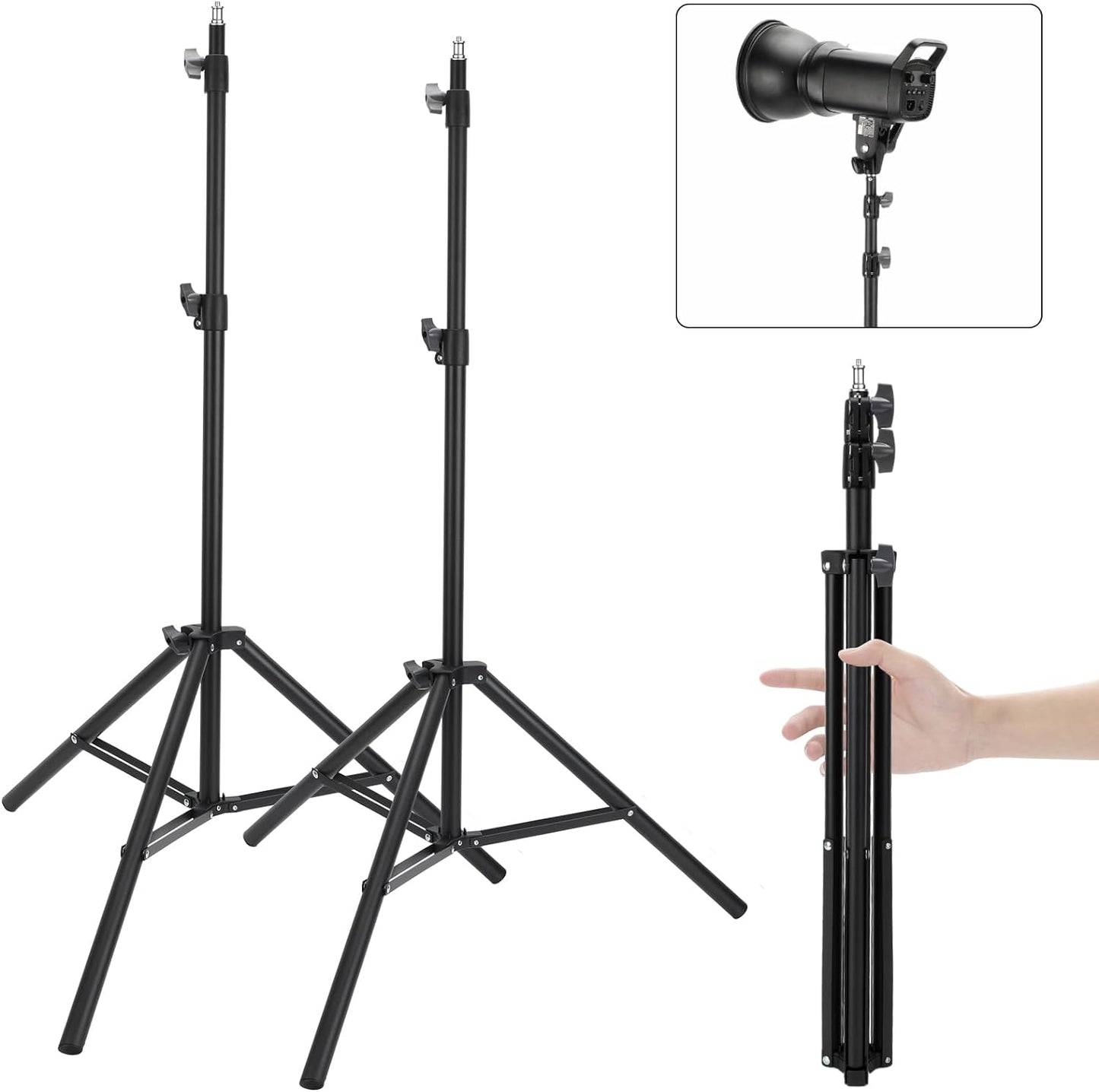 2 Pack adjustable 7ft Aluminum Photography Light Stand, Portable Light Tripod, for Lighting Stand Speedlight, Flash, Softbox,Strobe Light, Camera, Photographic Portrait