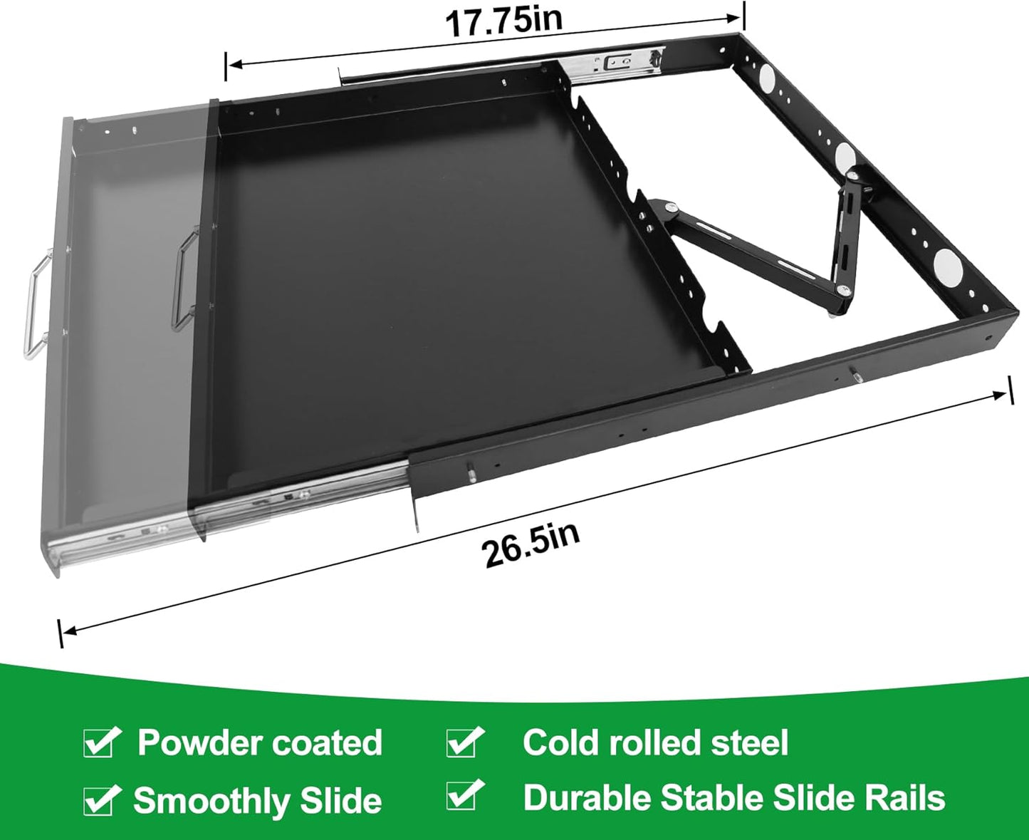 1U Keyboard Drawer 19in Sliding Keyboard Tray 17.75in Deep -Depth After Extension 26.75in with Cable Manager for Server Rack/Cabinet/Thickened Cold Rolled Steel GLOBALRACK 1U Drawer,17-26