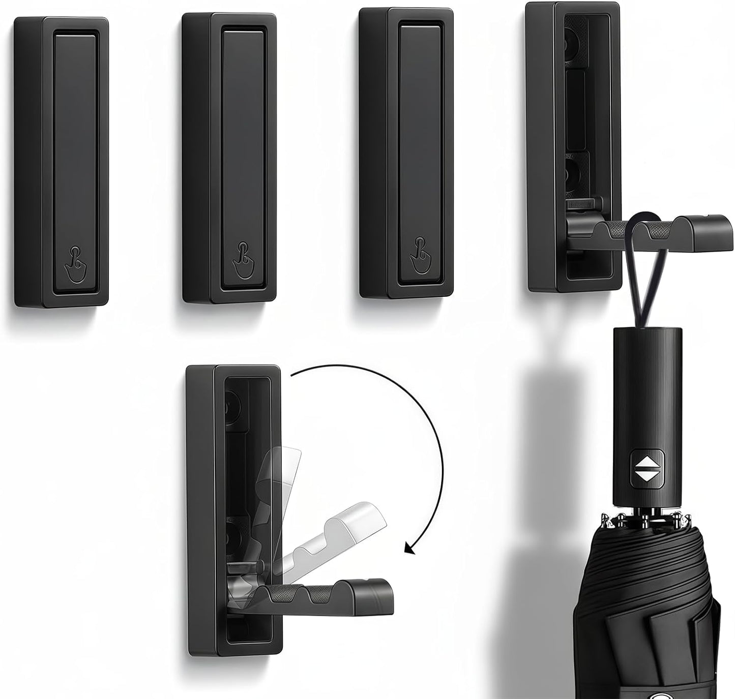 Folding Wall Hooks,4 Pack Rustproof Zinc Alloy Folding Coat Hooks,Heavy Duty Foldable Gold Wall Hooks for Hanging Clothes,Hat,Towel,Bathrobe,Key,Bag,Backpack (Black)