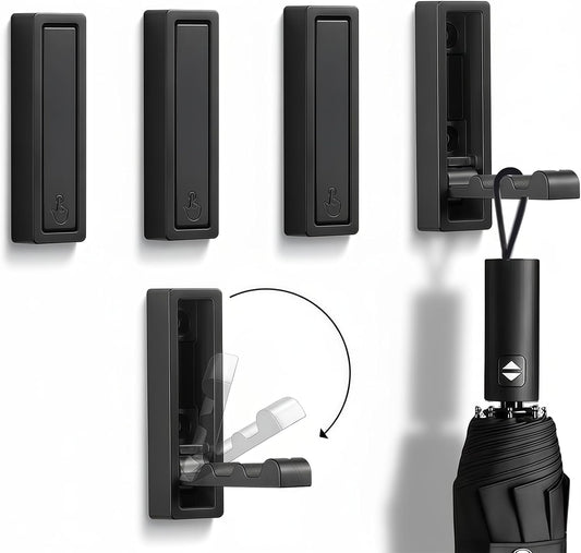 Folding Wall Hooks,4 Pack Rustproof Zinc Alloy Folding Coat Hooks,Heavy Duty Foldable Gold Wall Hooks for Hanging Clothes,Hat,Towel,Bathrobe,Key,Bag,Backpack (Black)