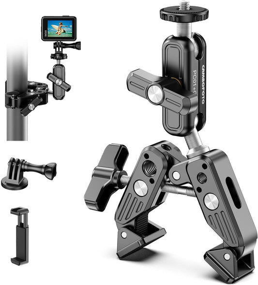 Super Clamp Camera Mount, 360° Dual Ballhead Magic Arm, 1/4"-20 & 3/8"-16 Threads, Super Clamp Kit for Phone/LED Lights/DSLR Camera/Gopro/Ronin-M/MOVI/Insta360/Tripod/Desk