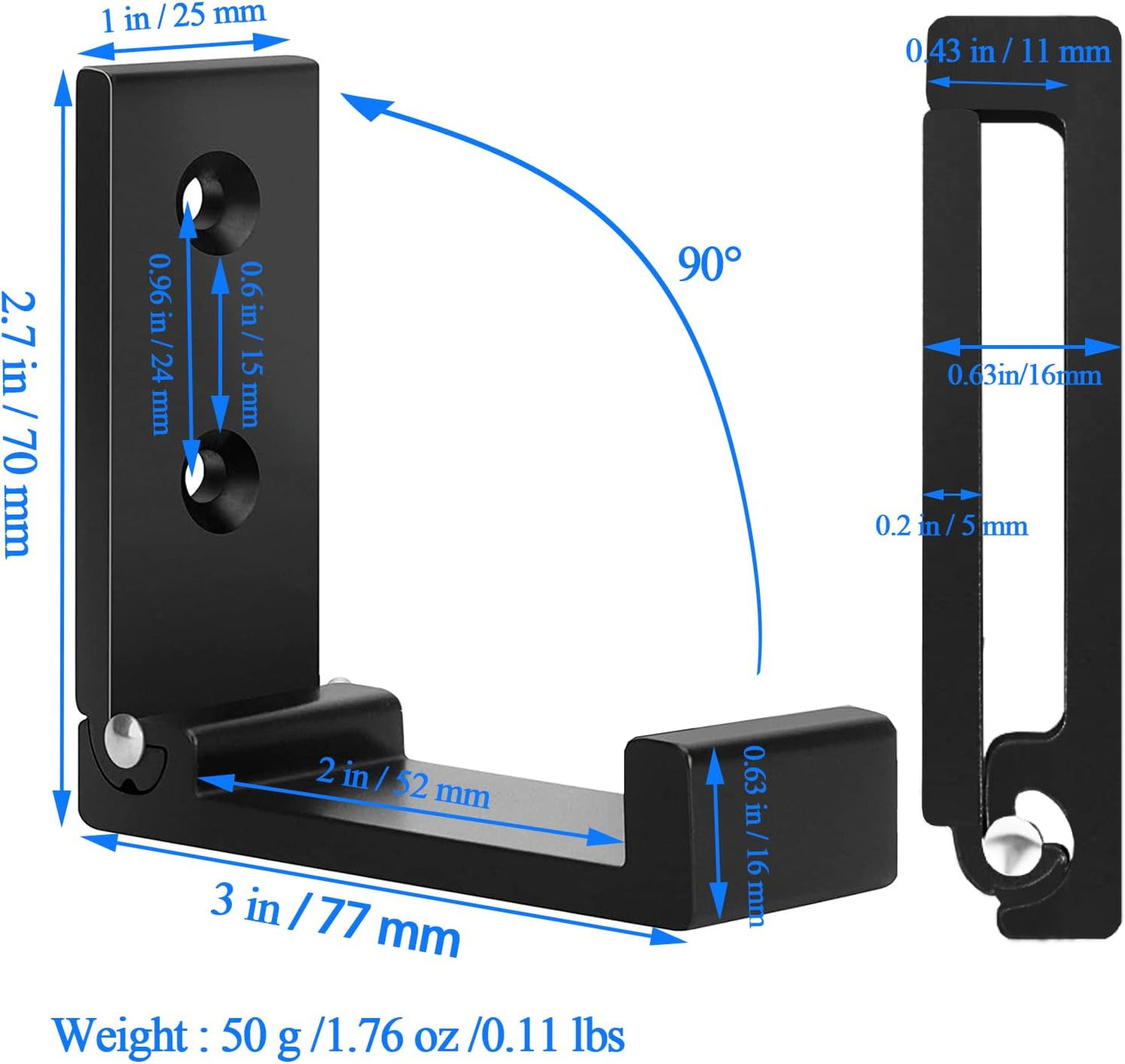 OHIYO Folding Coat Hooks 4pcs Foldable Hook Wall Mounted for Hanging Coat, Jacket, Towel Heavy Duty Wall Hooks Aluminum Alloy Fold up Hooks Headphones Holder Bearing Load 33lb (Black)