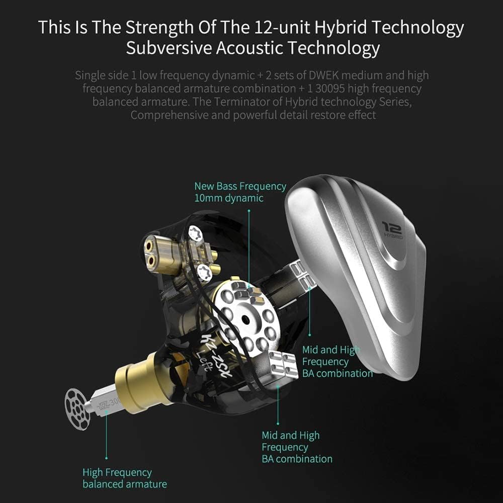 KZ ZSX in Ear Headphone Monitor,Hybrid HiFi Earphone with 5BA 1DD 6 Drivers,KZ Earbuds with Detachable 2 Pin Cable for Church Band Musician Singer(with Mic,Purple)