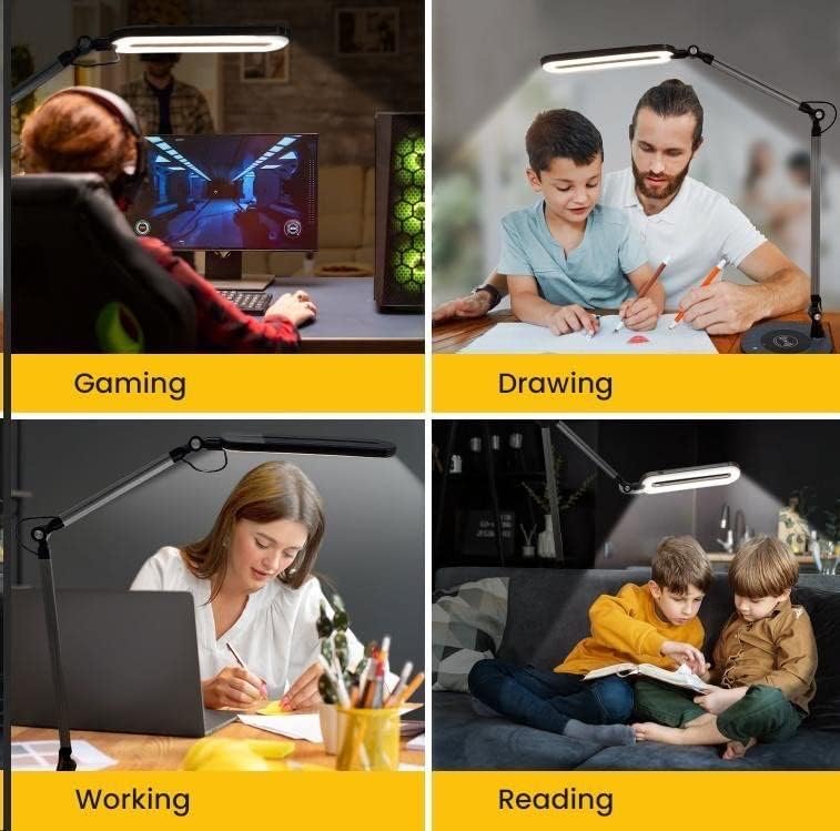 OTUS LED Desk Lamp for Home Office with Wireless Charger | 3 Color & 12 Dimmable Levels | Tall Architect Desk Lamp Adjustable Swing Arm | Eye-Care Task Table Lamp for Reading, Study & Video Calls