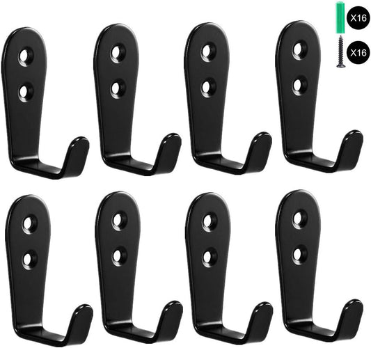 Flyisland Wall Hooks 8 Pcs, Coat Hooks Garage Hook Wall Mounted Hat Hangger Hooks Robe Hook Single Coat Hanger Heavy Duty (8 Pack, Black)