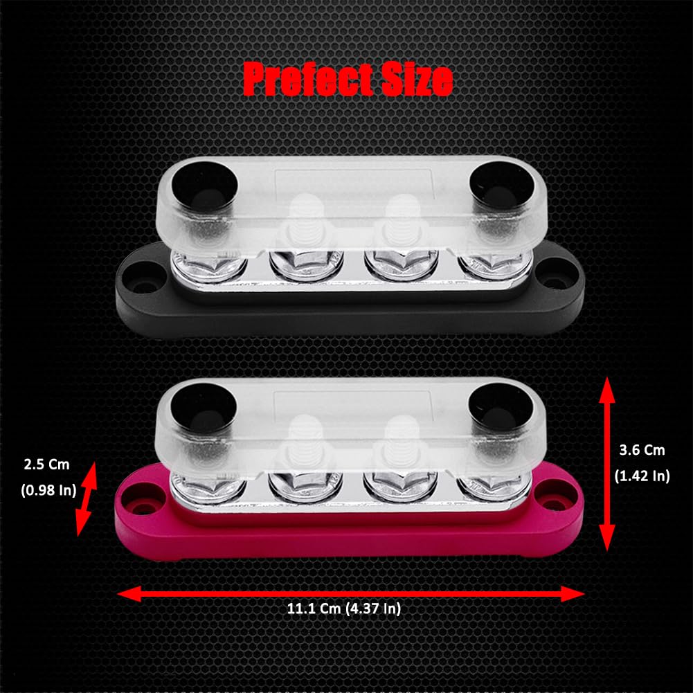 4 x M8 (5/16") Studs Power Distribution Block Bus Bar 12V, Ampper 4.3" 200A Marine BusBar Battery Distribution Block W/Cover for Car Boat Solar (Red & Black)
