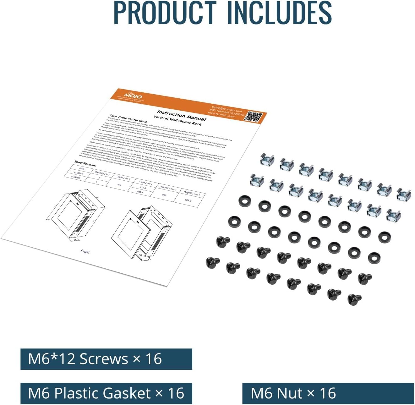 Tecmojo 4U Server Rack, Vertical/Horizontal Wall Mountable Rack with Vented Enclosure for 19 Inch IT Equipment, Cable Modems, Telecom, A/V,Black