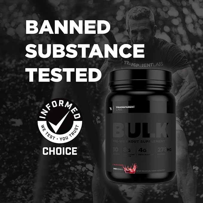 Transparent Labs Bulk Black Pre Workout - Clinically Dosed, Naturally Sweetened Preworkout for Men and Women with Beta Alanine Powder, Citrulline Malate, & Caffeine Powder- 30 Servings, Blue Raspberry