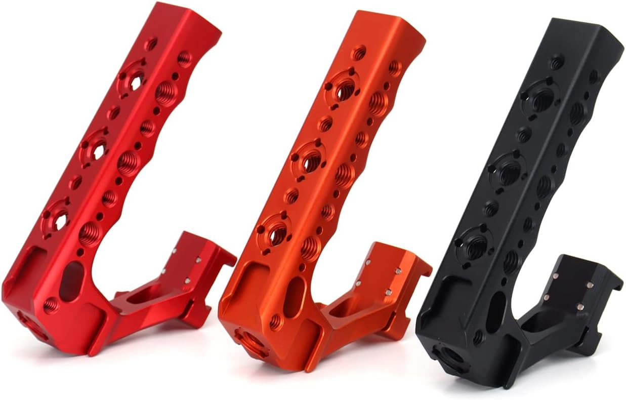 Universal Top Handle with Quick Release NATO Grip with NATO Rail for DSLR Camera Cage, with 3 Cold Shoe Adapters to Mount DSLR Camera with Microphone/LED Light/Monitor (Red with NATO Rail)