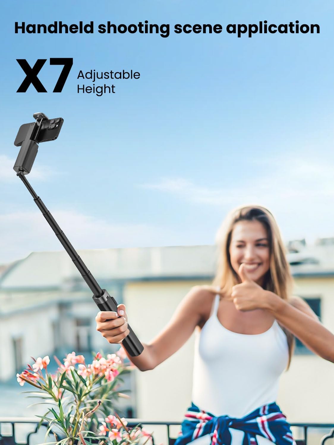 Auto Face TrackingTripod, w/Gesture Control for iPhone,Extendable Pole, 360° Rotating Selfie Stick,Wireless Remote,Video Recording 4-Leg Stable & Portable Tripod