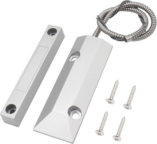 Magnetic Reed Switch Wired Surface Mount Normally Open NO Contact Sensor Alarm Magnetic Door Switch with 2 Wires, Zinc Alloy Sliver, OC-55