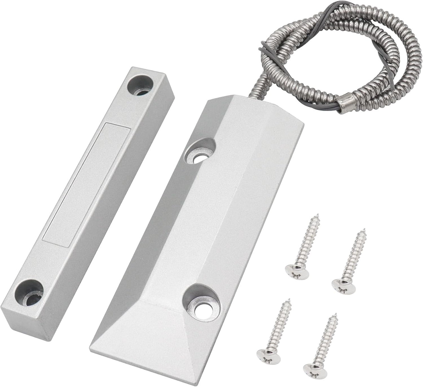 Magnetic Reed Switch Wired Surface Mount Normally Open/Closed NC/NO Contact Sensor Alarm Magnetic Door Switch with 3 Wires, Zinc Alloy Sliver, OC-55