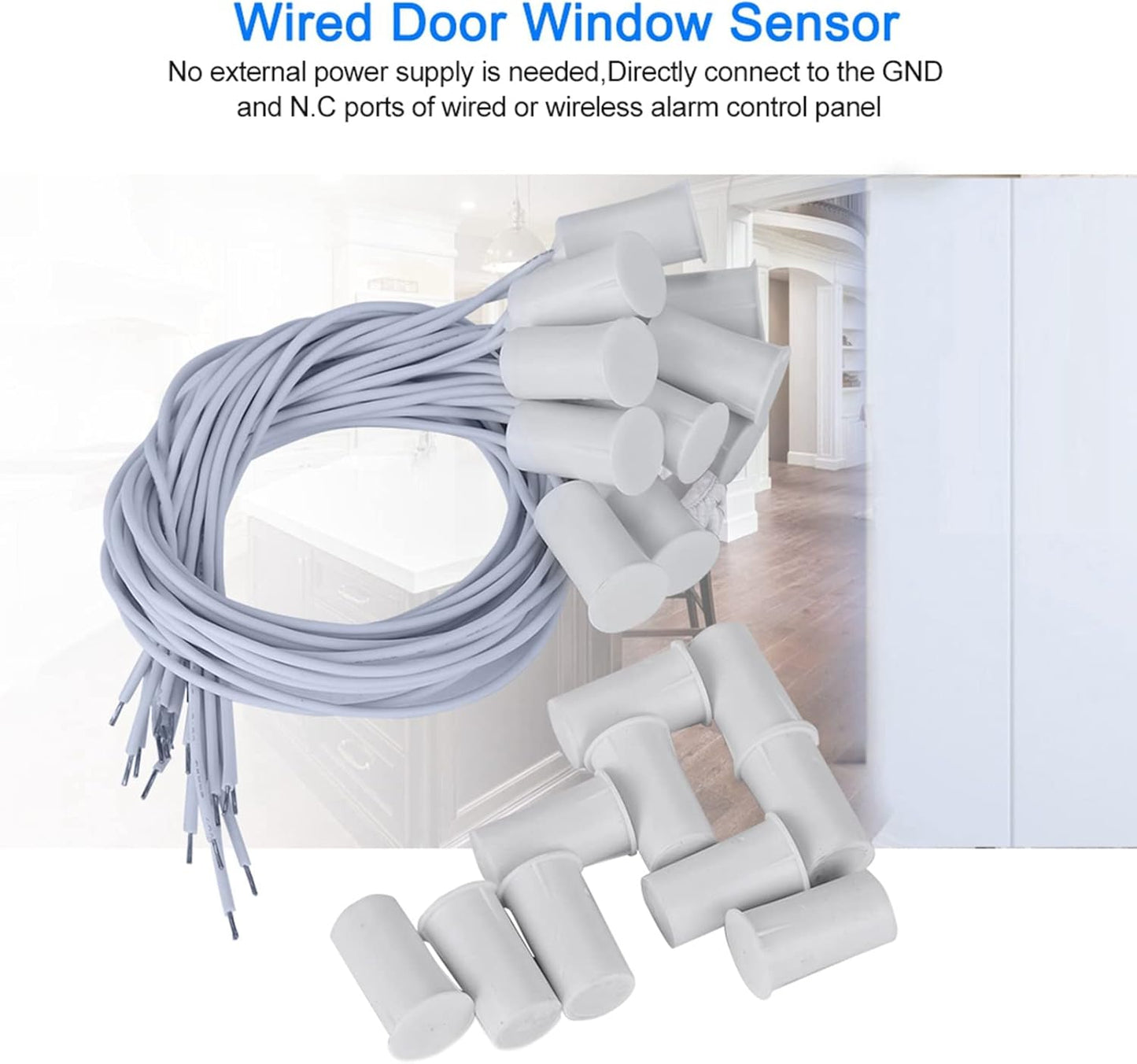 10Pcs 100VDC Recessed Door Sensor, 15mm-5mm Door Magnetic Reed Switch for Home Security Alarm Systems, Door Magnetic Sensors for Alarm Control Panels GND Port and N.C. Port