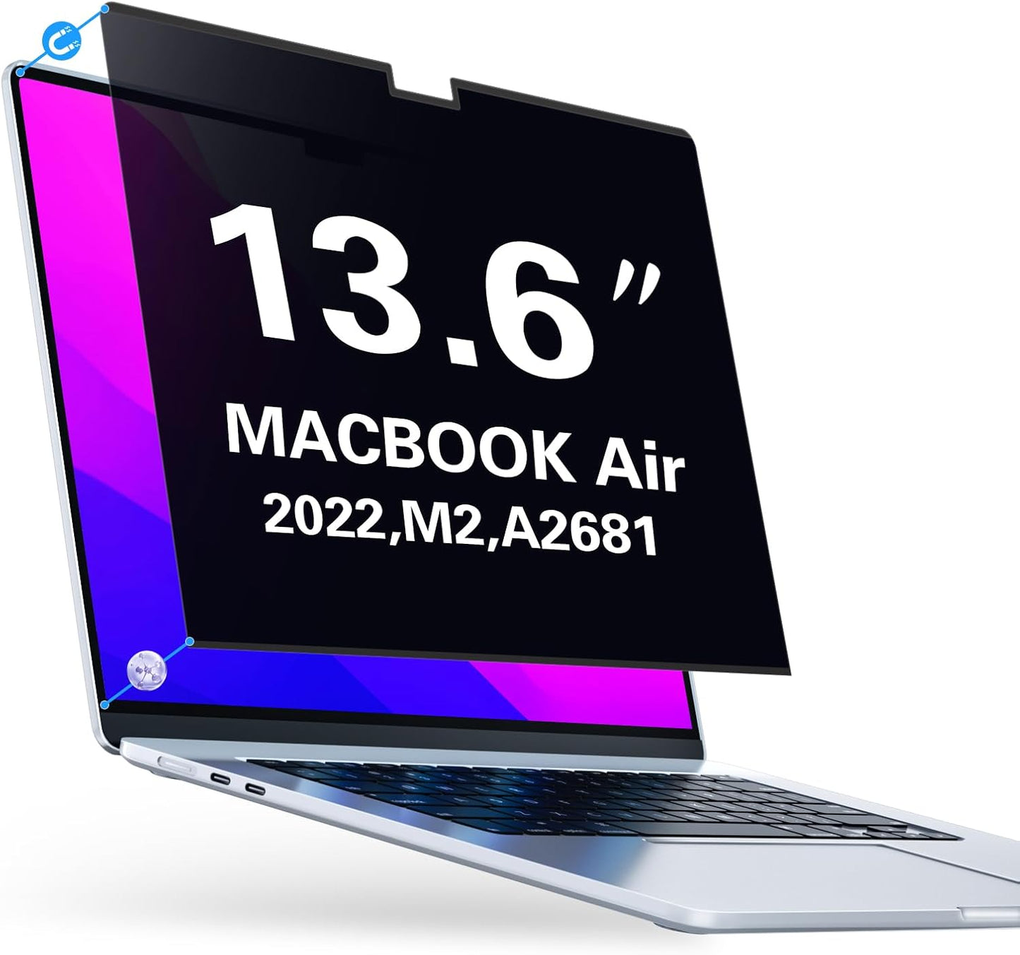 PYS MacBook Air 13.6 Inch Magnetic Privacy Screen for M2 Chip 2022 (A2681) - Removable Anti-Spy Laptop Shield