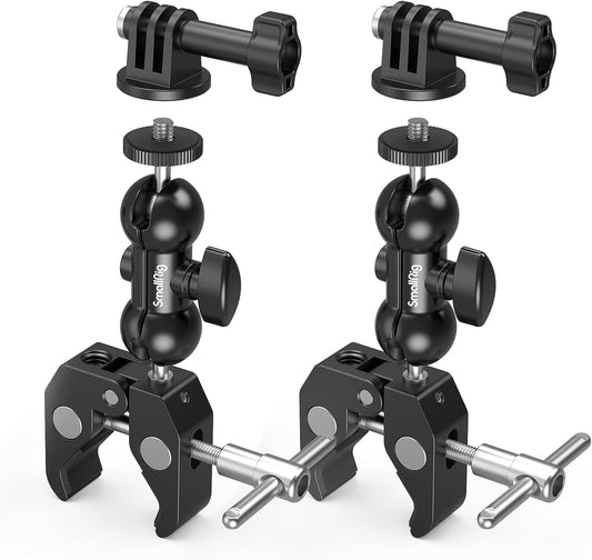 SMALLRIG Super Camera Clamp Mount 2-Pack, Double Ball Head Magic Arm Adapter, Fence/Desk/Tripod Mount for Monitor/Light/Camera, for Insta360, for Gopro, for Osmo Pocket 3, 5321