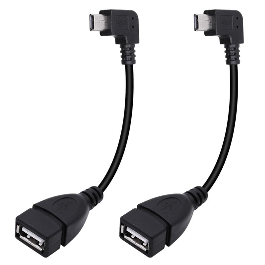 90 Degree Mini USB to USB A OTG Adapter Cable 5.5in Right Angle Mini USB 5-Pin Type B Male to USB Type A Female Adapter Cord for Digital Cameras,Black,14cm(2 Pack,Right)