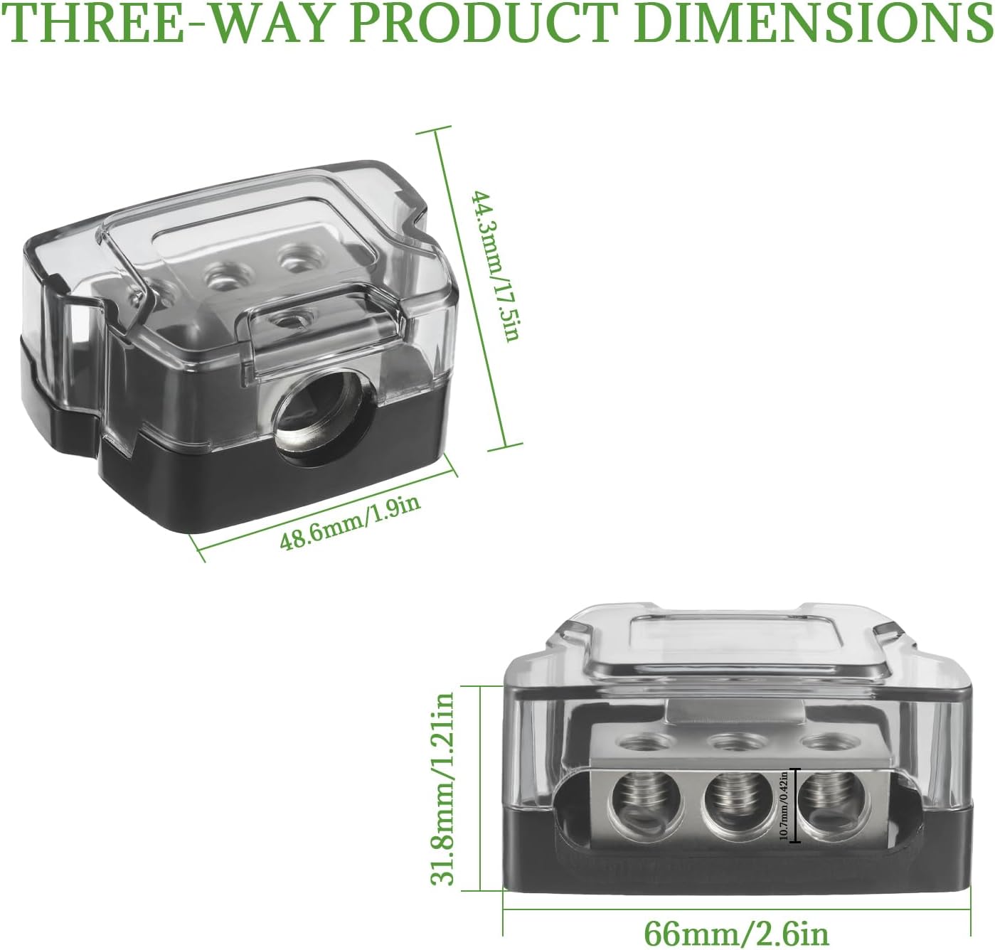 BOJACK 3 Way Power Distribution Connecting Block 1x0/2/4 Gauge Input 3x4/8 Gauge Output Power Distribution Block for Car Amplifier Audio Splitter