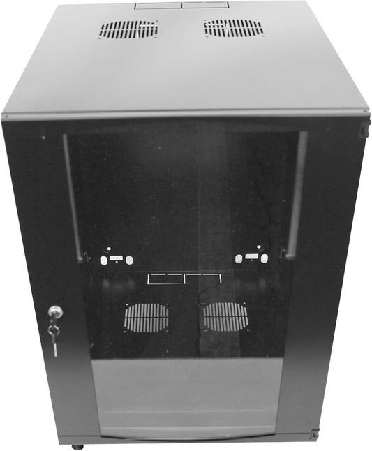 15U Server Cabinet Wall Mount Rack Enclosure with Caster Wheels 2 Server Fans Locking Glass Door Removable Side Panels 19" Network Cabinet 15-18.5" Installation Depth Heavy-Duty Frame (32INCH, 15U)