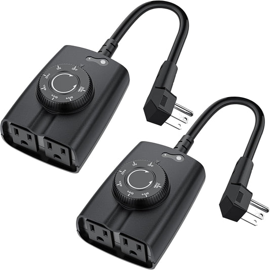 G-Homa Outdoor Timer, Dusk to Dawn Timer, Outdoor Light Timers Waterproof, 2 Grounded Outlets Timers for Christmas Lights, 15A 1/2HP, CSA Listed, Light Sensor Timer 2Pack, Black, OT1004D
