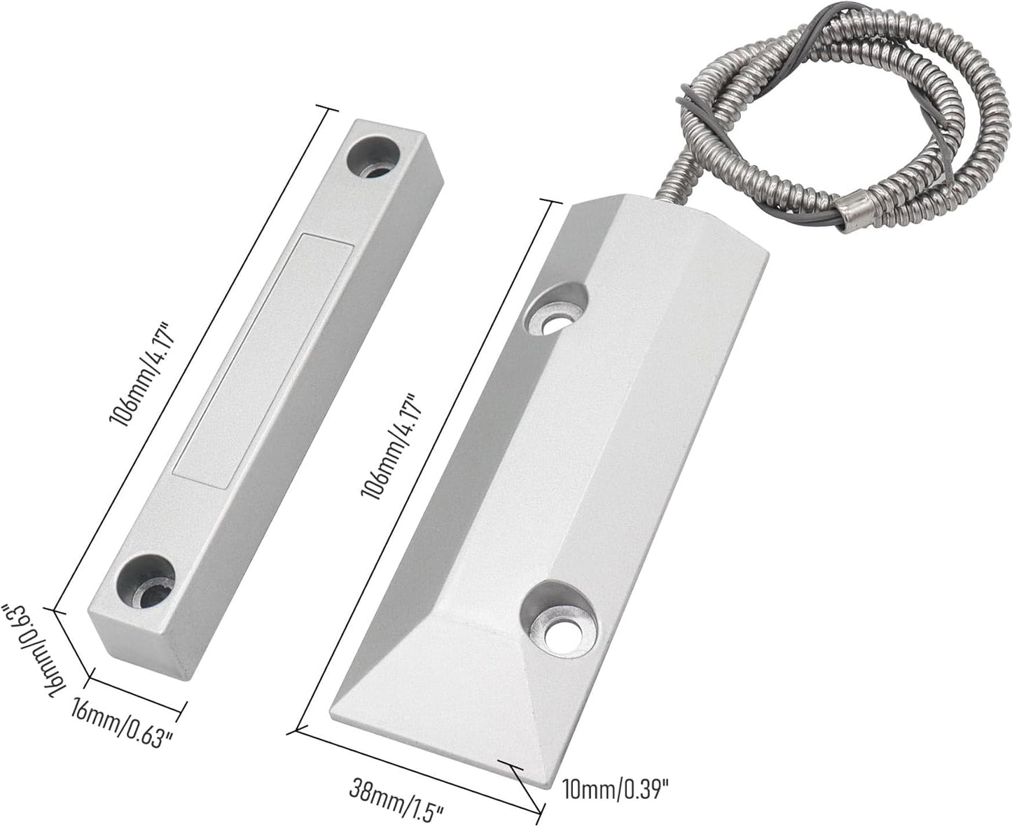 Magnetic Reed Switch Wired Surface Mount Normally Open/Closed NC/NO Contact Sensor Alarm Magnetic Door Switch with 3 Wires, Zinc Alloy Sliver, OC-55