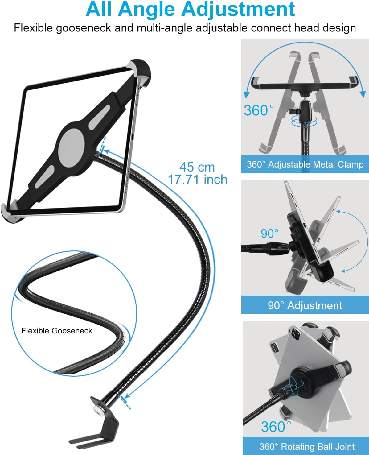 Gooseneck Car/Truck Seat Rail Tablet Holder Mount for 9.5"-14.5" iPad, Heavy Duty Car Floor Bolt Tablet Mount for iPad Pro 11, 12.9/Air, Galaxy Tabs, Surface Pro/Go, Tablets, Other 13" Devices