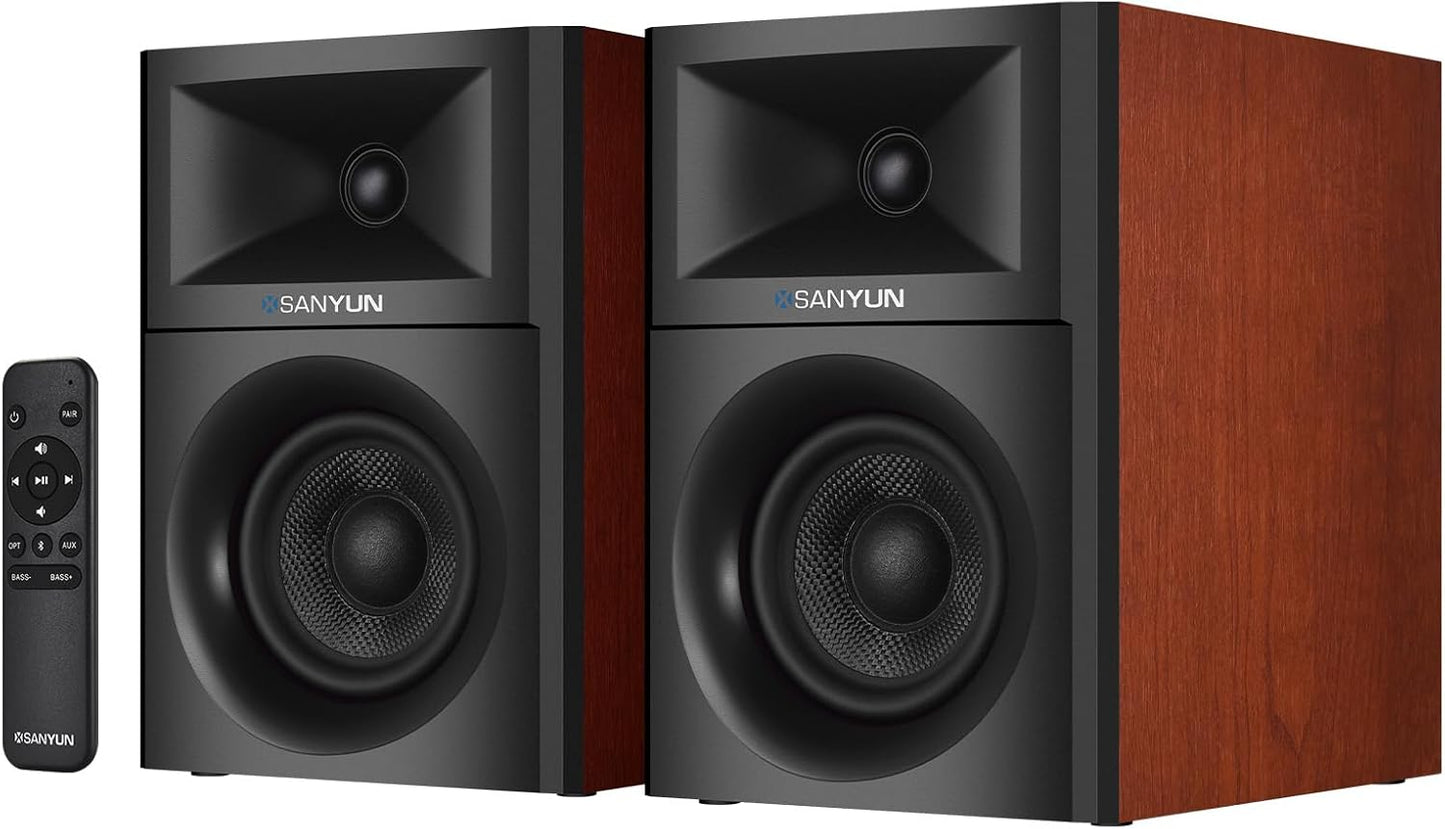 SW205 4" Bookshelf Speakers | Immersive HiFi Audio with Virtual Surround | Flagship DAC/DSP Engine | Geometric Diffusion Cabinet | 80W, Bluetooth 5.4/Optical/AUX Inputs, Wireless Remote, Red