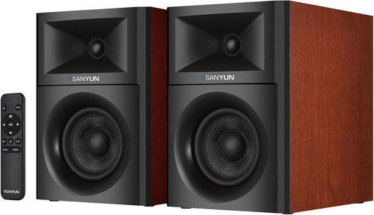 SW205 4" Bookshelf Speakers | Immersive HiFi Audio with Virtual Surround | Flagship DAC/DSP Engine | Geometric Diffusion Cabinet | 80W, Bluetooth 5.4/Optical/AUX Inputs, Wireless Remote, Red