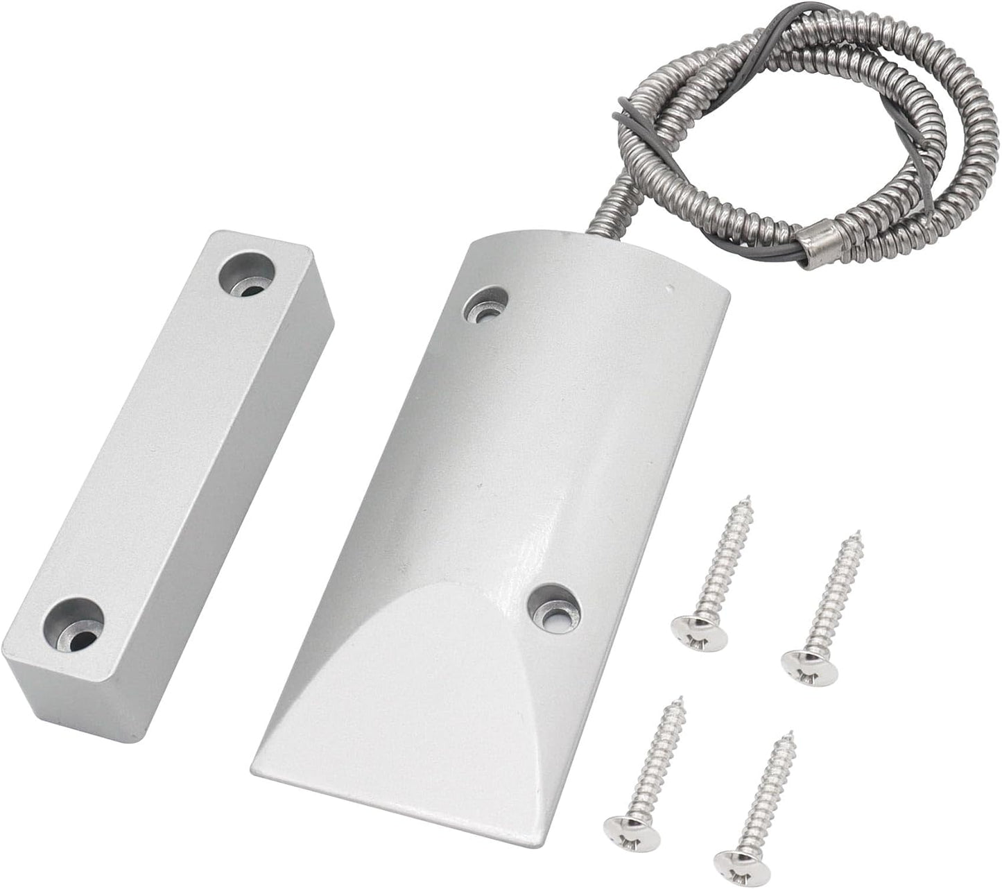 Magnetic Reed Switch Wired Surface Mount Normally Open NO Contact Sensor Alarm Magnetic Door Switch with 2 Wires, Zinc Alloy Sliver, OC-60