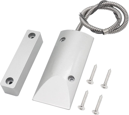 Magnetic Reed Switch Wired Surface Mount Normally Open NO Contact Sensor Alarm Magnetic Door Switch with 2 Wires, Zinc Alloy Sliver, OC-60