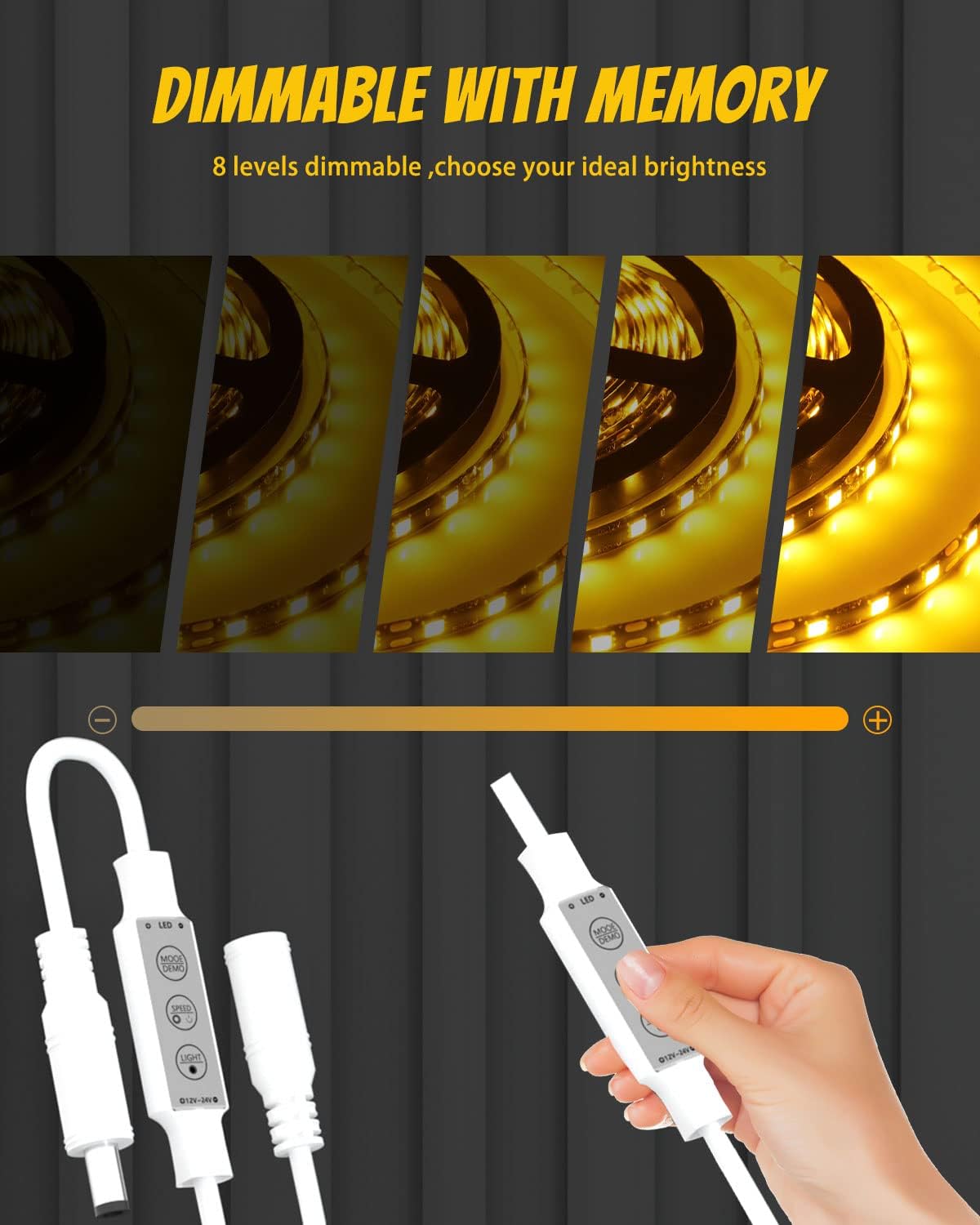 YM E-Bright Led Dimmer Switch Inline Mini Flash Strobe Blink Module Controller Dimmable For Single Color Led Strip Lights Compatible With DC 5-12V,Power-off Memory Function (Pack of 4)