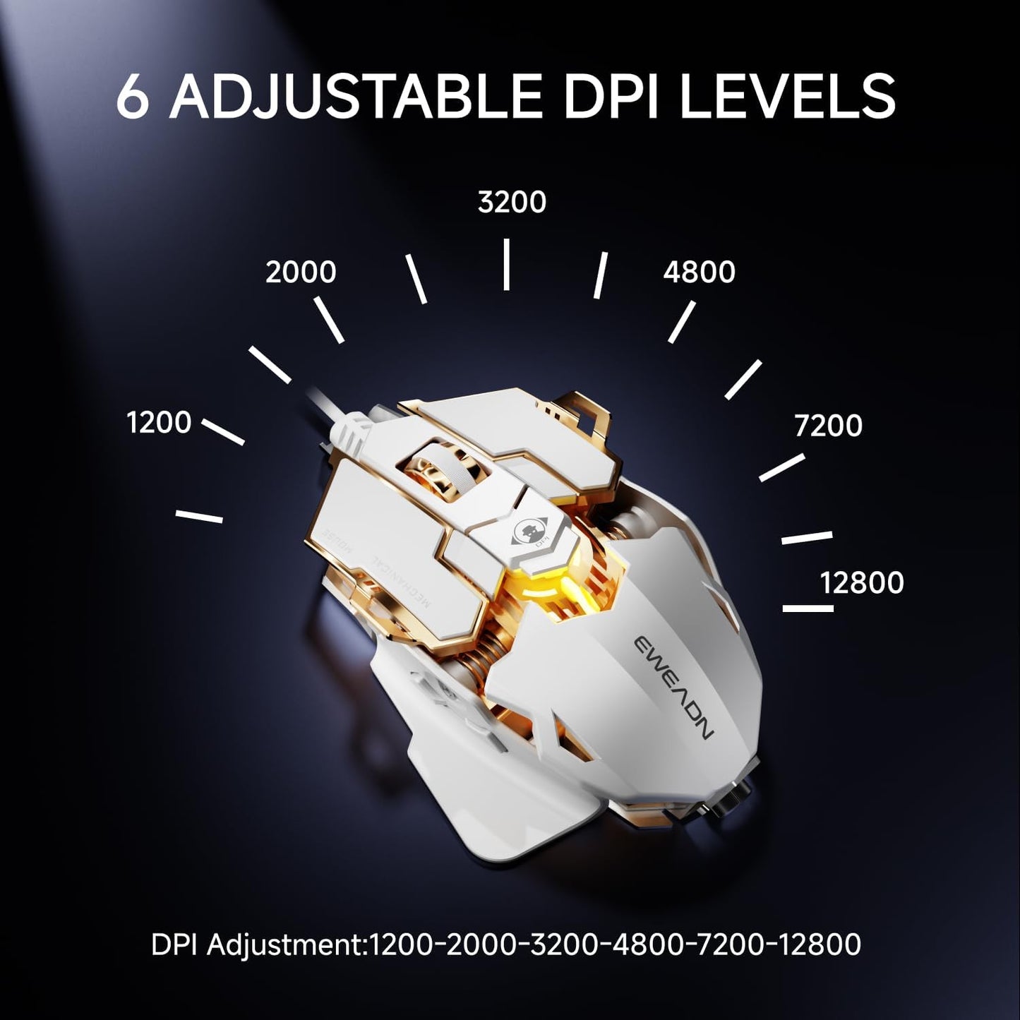 EWEADN G5 Wired Gaming Mouse, Ergonomic RGB Computer Mouse, 12800 Adjustable DPI, 9 Programmable Macro Buttons with Rapid Fire Key Compatible for PC/Laptop/Windows-White