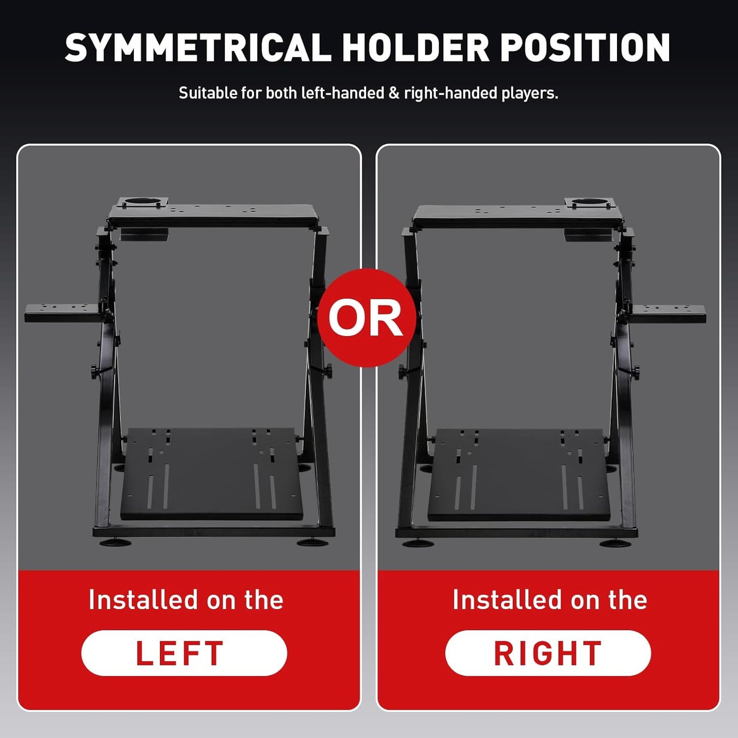 GTPLAYER Sim Racing Wheel Stand Simulator Cockpit Wheel Stand fit for Logitech G25 G27 G29 G920 G923 Thrustmaster T330TS Gaming Stand Wheel Pedals NOT Included, Deep Black With Cup Holder