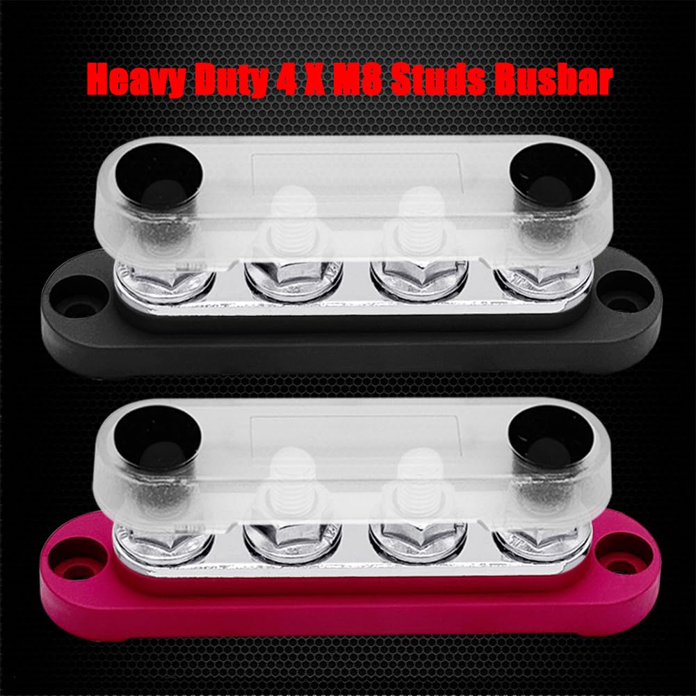 4 x M8 (5/16") Studs Power Distribution Block Bus Bar 12V, Ampper 4.3" 200A Marine BusBar Battery Distribution Block W/Cover for Car Boat Solar (Red & Black)