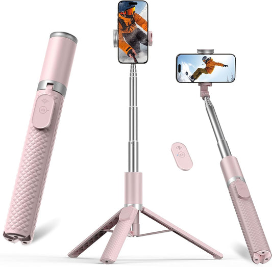 62" Phone Tripod & Selfie Stick, Tripod for iPhone with Remote, All-in-1 Cell Phone Stand, Portable, Extendable Stand for Selfies Video Recording Vlog, Compatible with iPhone Android (Pink)