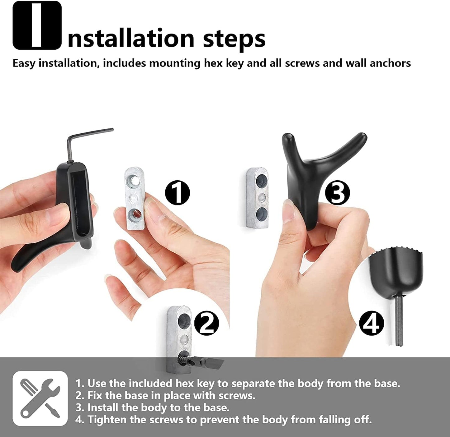 4 Packs Towel Hooks,Coat Hook Cow Head Wall Hooks, Metal Heavy Duty Wall Hooks for Hanging Coats, Hats, Bags, Kitchenware and Towels in Living Room, Kitchen, Bedroom and Bathroom (Black)