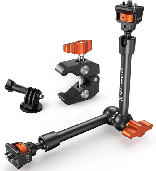 K&F CONCEPT 11" Magic Arm Clamp Kit with ARRI 1/4" & 3/8" Thread Screw 360° Ball Heads Articulating Arm Camera Adapter for DSLR, Monitor, LED Light, Microphone, Camera Cage, Action Camera