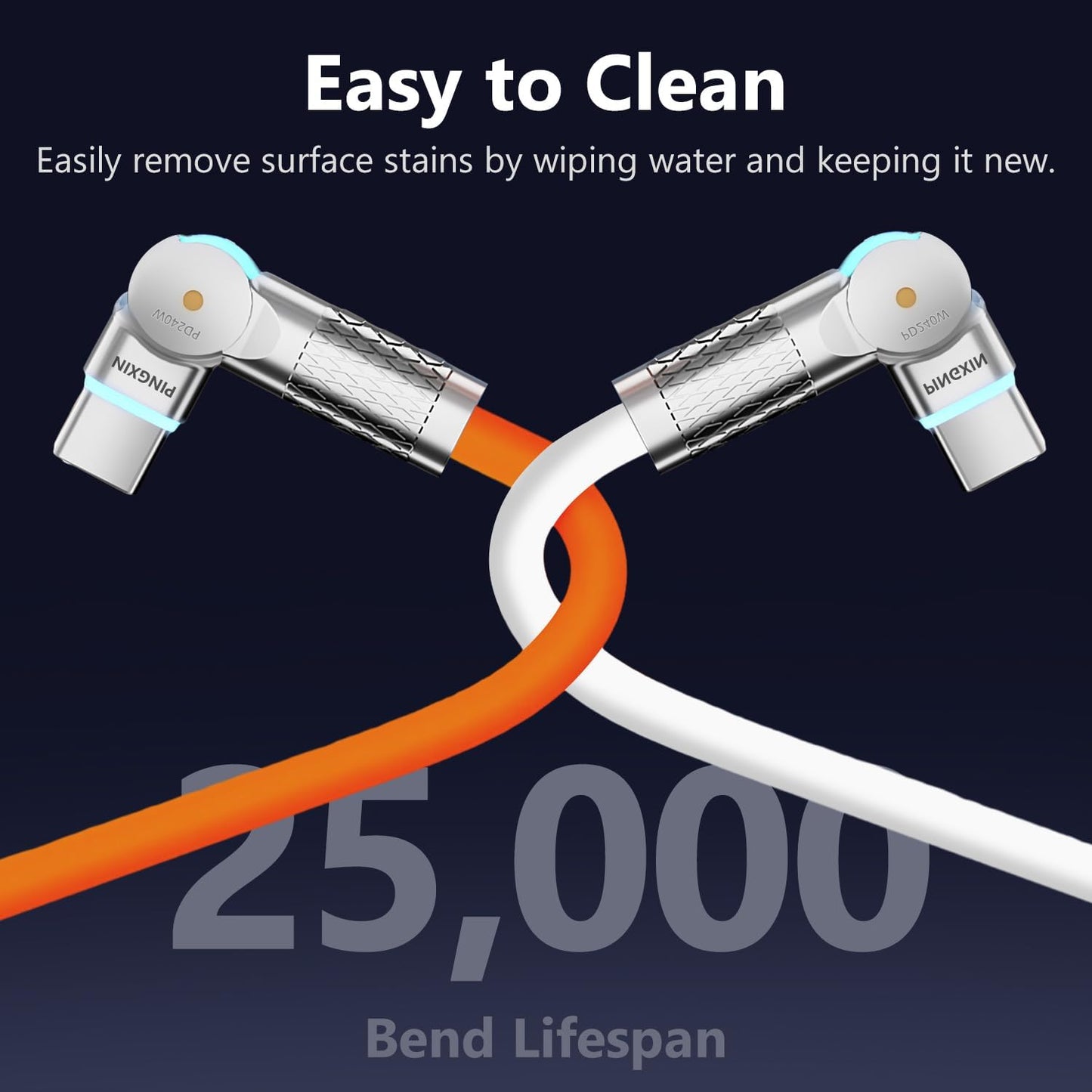 USB C to USB C Charger Cable 240W [2-Pack 6.6FT], Type C Fast Charging Cable， for MacBook Pro, iPad Pro Air, iPhone 16/16 Plus/16 Pro Max, Galaxy S23+/S23 Ultra, Orange+White