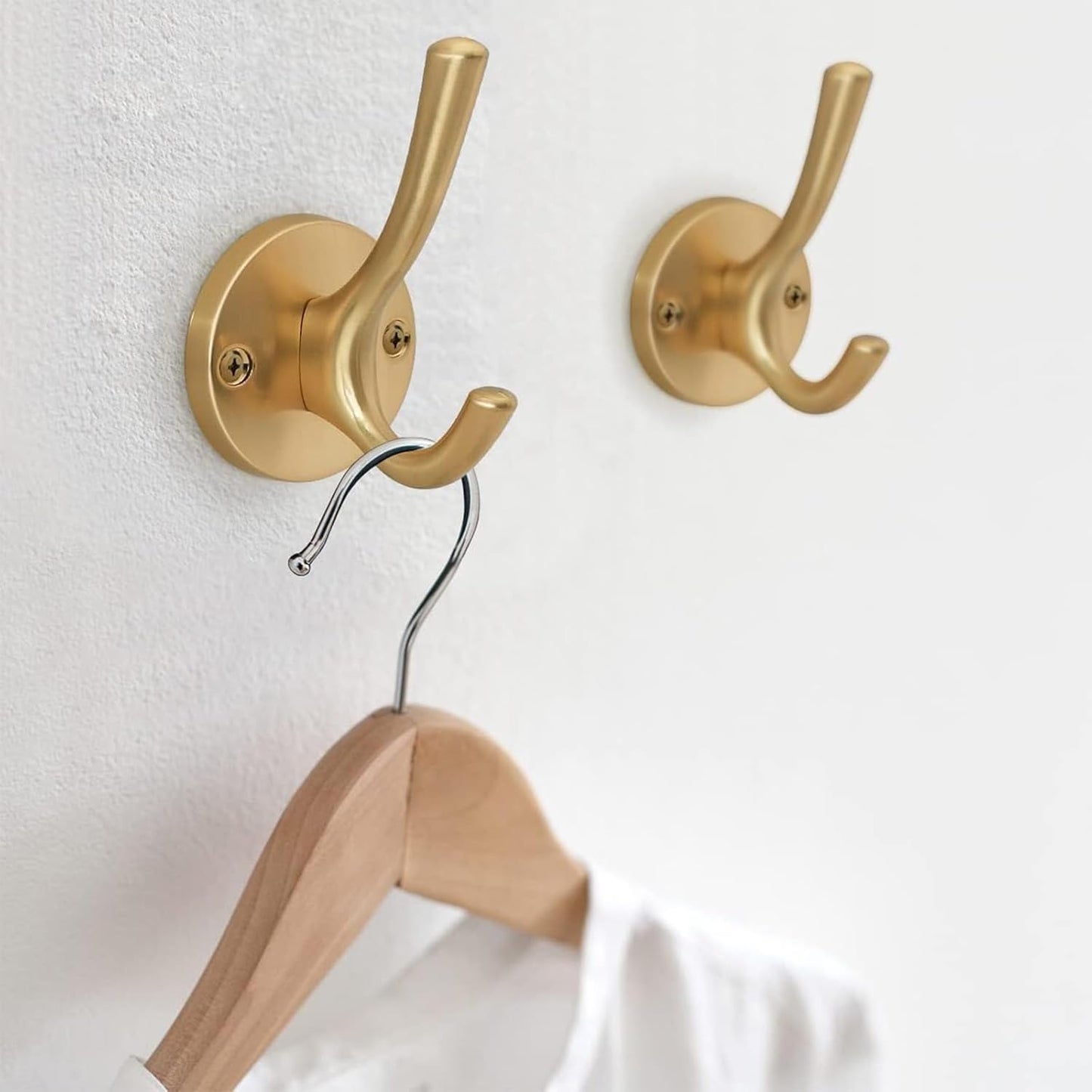 4 Packs Gold Coat Hooks, Silver Robe Hook, Decorative Towel Hooks, Heavy Duty Double Prong Wall Hooks, Metal Closet Hooks, Hat Hooks for Hanging for Bathroom, Kitchen and Office