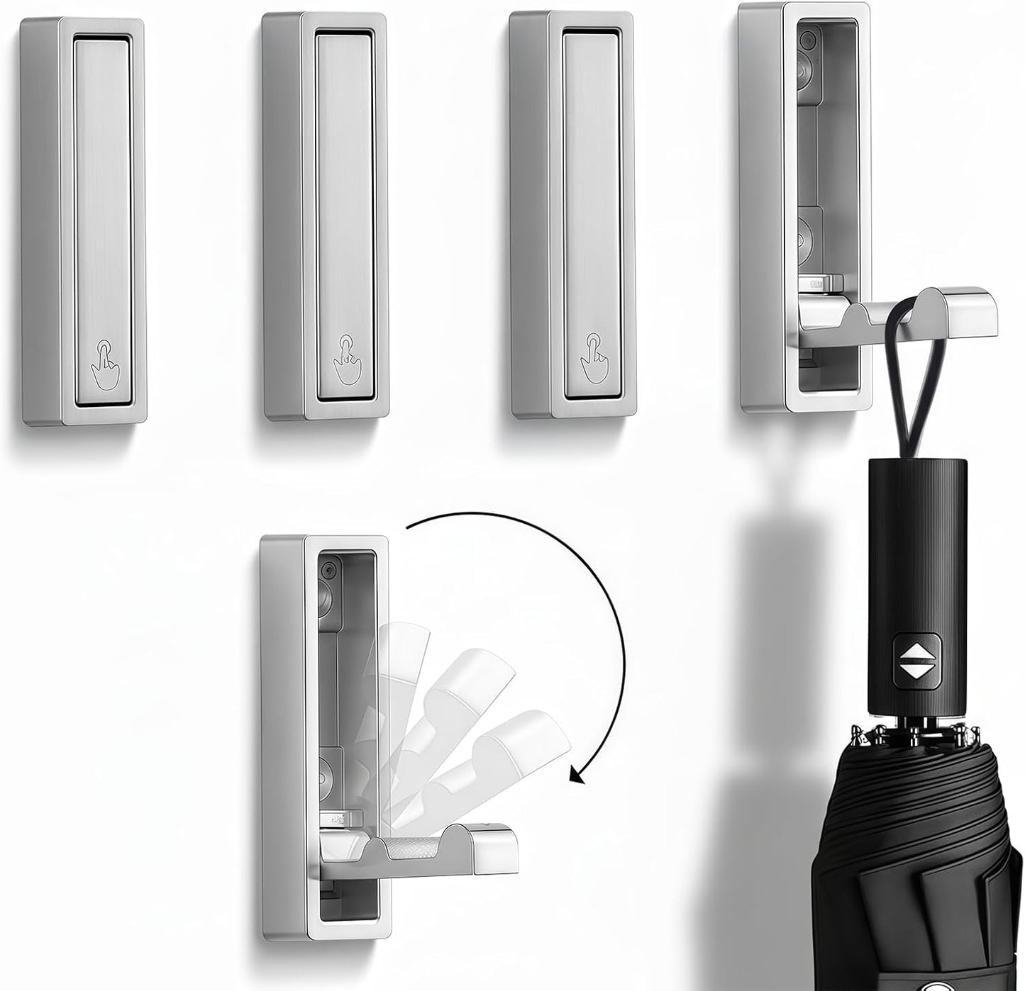 Folding Wall Hooks,4 Pack Rustproof Zinc Alloy Folding Coat Hooks,Heavy Duty Foldable Gold Wall Hooks for Hanging Clothes,Hat,Towel,Bathrobe,Key,Bag,Backpack (Brushed Nickel)