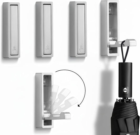 Folding Wall Hooks,4 Pack Rustproof Zinc Alloy Folding Coat Hooks,Heavy Duty Foldable Gold Wall Hooks for Hanging Clothes,Hat,Towel,Bathrobe,Key,Bag,Backpack (Brushed Nickel)