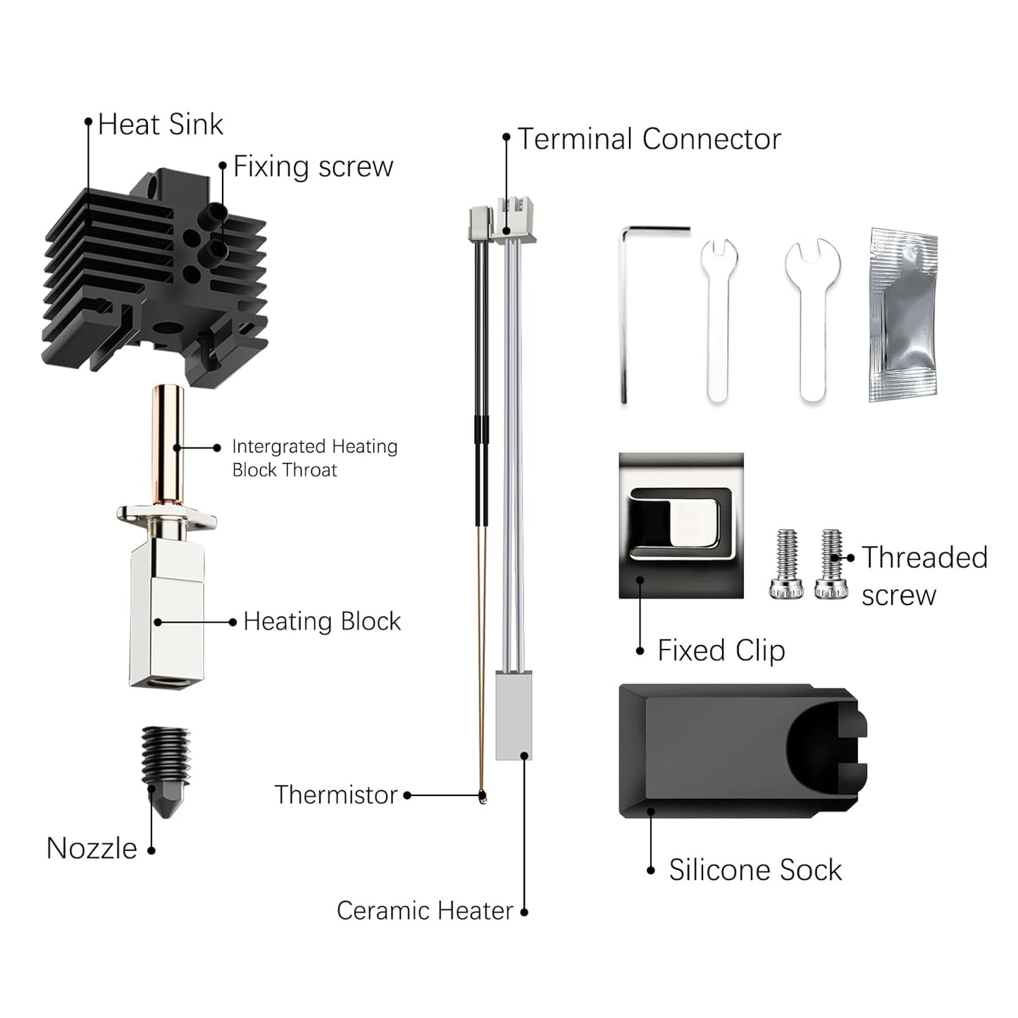 JUUPINE Upgraded Bambu Labs Hotend X1 Carbon Assembly for Bambu Lab X1/X1C 3D Printer,24V 60W Ceramic Heater HotEnd Kit with Removable Hardened Steel 0.4mm Nozzle for Bambu Labs X1 Series 3D Printers