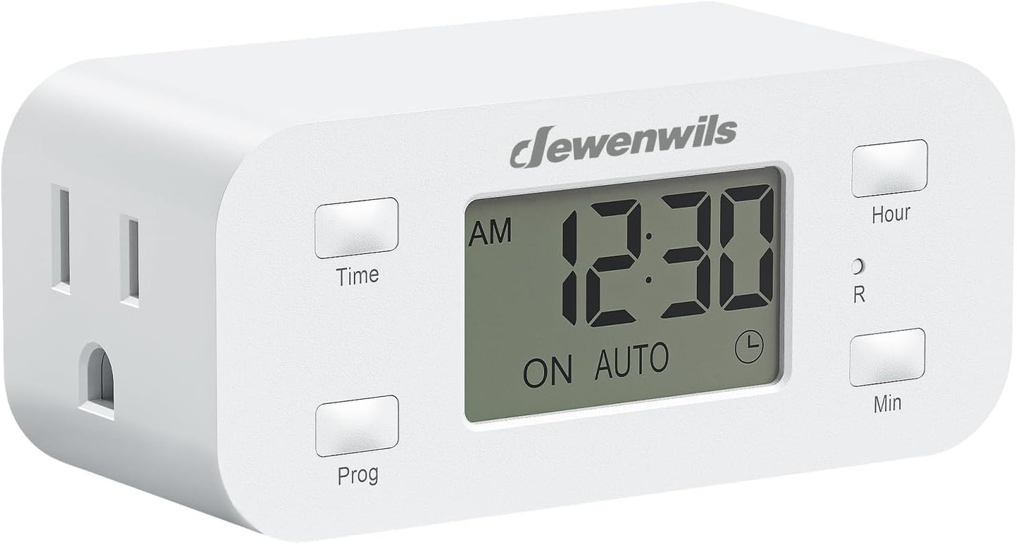 DEWENWILS 24 Hour Programmable Digital Timer Outlet, Timers for Electrical Outlets, Light Timer for Indoor Lamp Fan Aquarium, 1 Grounded Outlet, 125V/15A/1000W, 3 Prong, 1/2 HP, 1 Pack