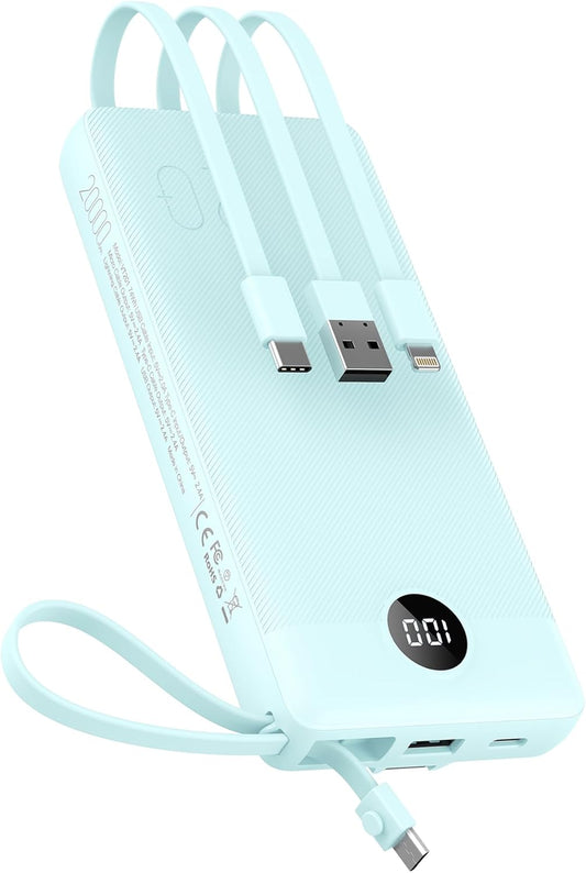 VEEKTOMX Portable Charger with Built-in Cables, 20000mAh Power Bank for iPhone, Fast Charging USB C Battery Pack, Travel Essentials Powerbank Compatible with iPhone, Samsung, Android, etc