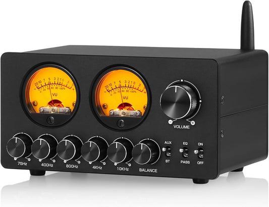 Douk Audio 5 Band Equalizer Bluetooth EQ Preamp for Home Stereo/Computer Speaker/Amplifier with VU Meter (EQ5 Tone Upgraded Version)