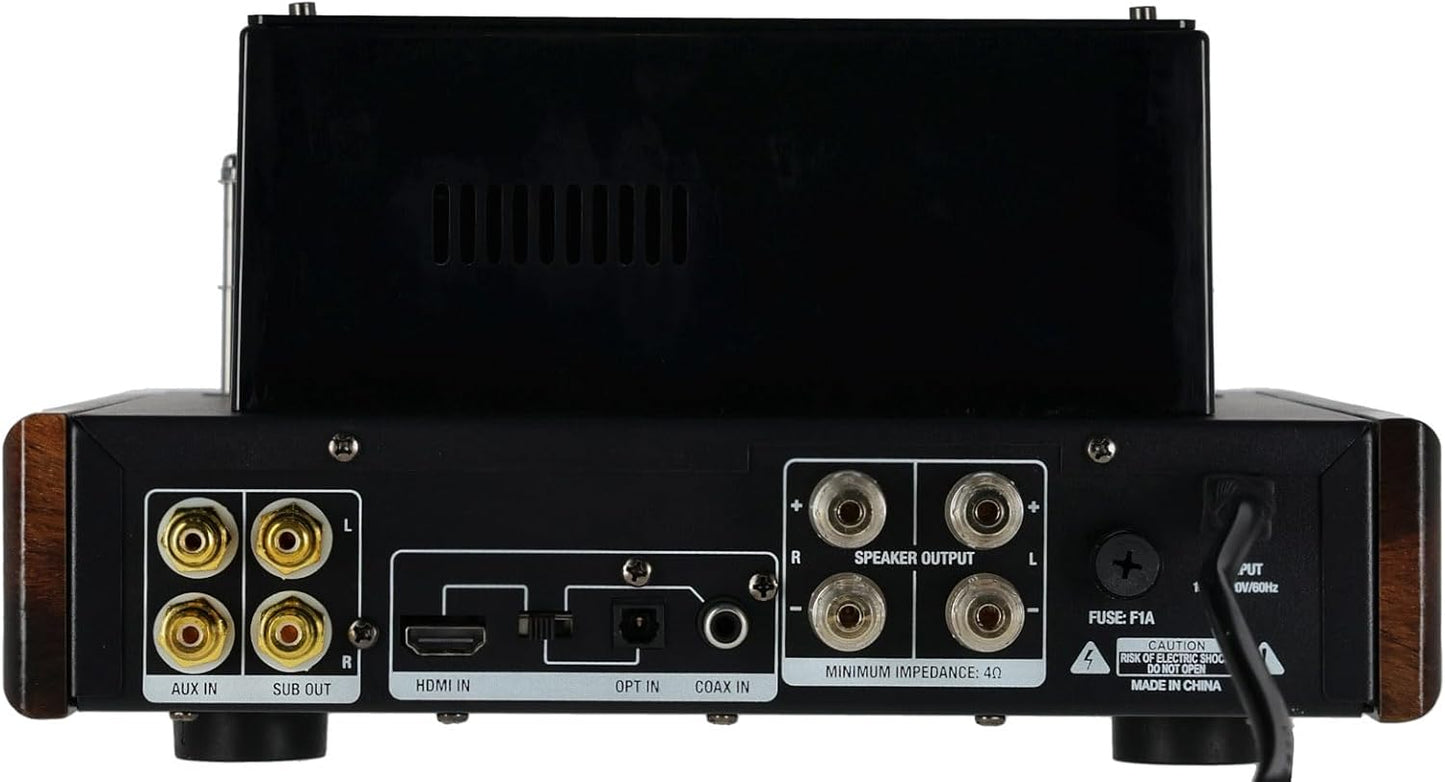 Rockville BluTube DK Audiophile Tube Amplifier with Bluetooth, 35Wx2 RMS @ 4 Ohm, HDMI/Optical/Coaxial Inputs, Sub Output, USB, RCA, VU Meter, Headphone Out