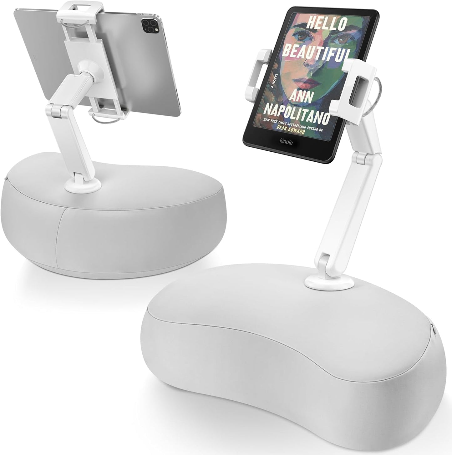 AboveTEK Tablet Pillow Stand for Bed, Hands-Free 360° Adjustable iPad Pillow Holder for Lap Reading w/Soft Bean Bag, Ideal Gift for Mom, Fits 4.7" to 12.9" Tablet, Phone, Kindle - Gray