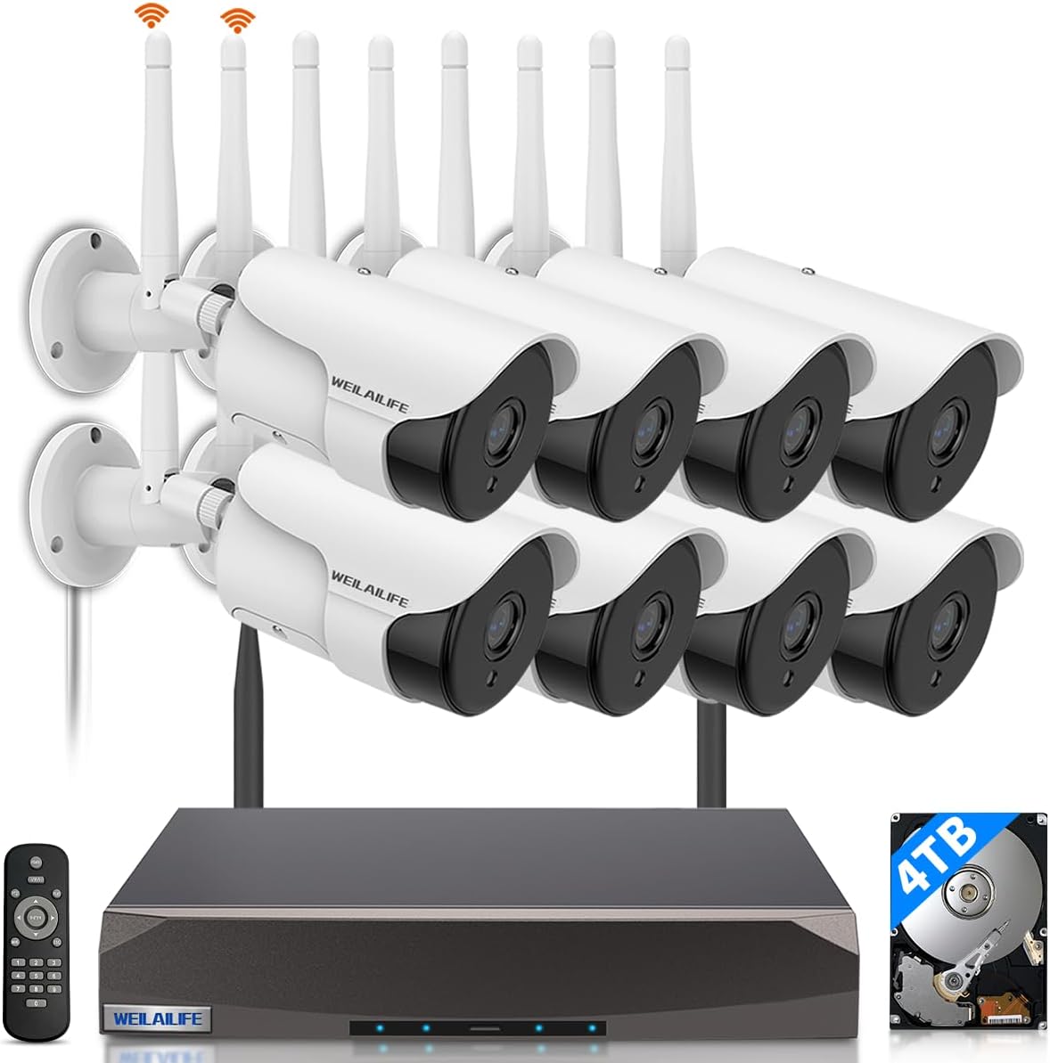 【130° Wide-Angle & 2-Way Audio】 Outdoor Wireless Security Camera System, WiFi Video Surveillance, Home Security Cameras